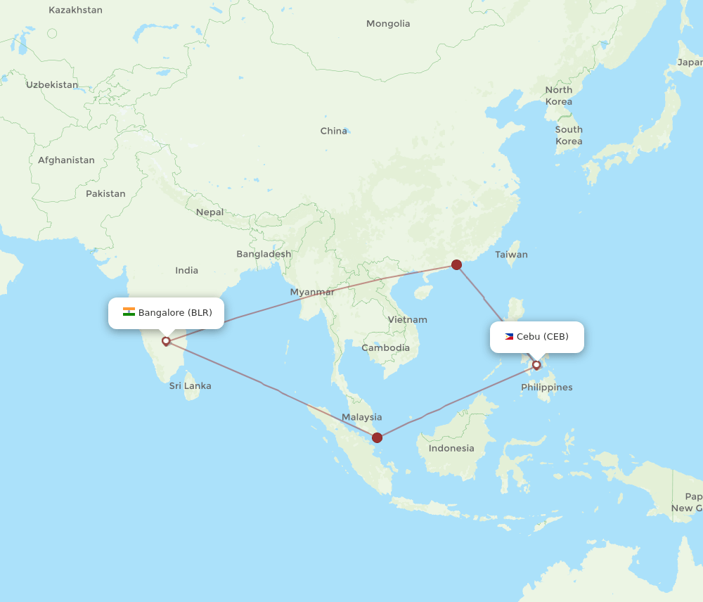 CEB-BLR flight routes