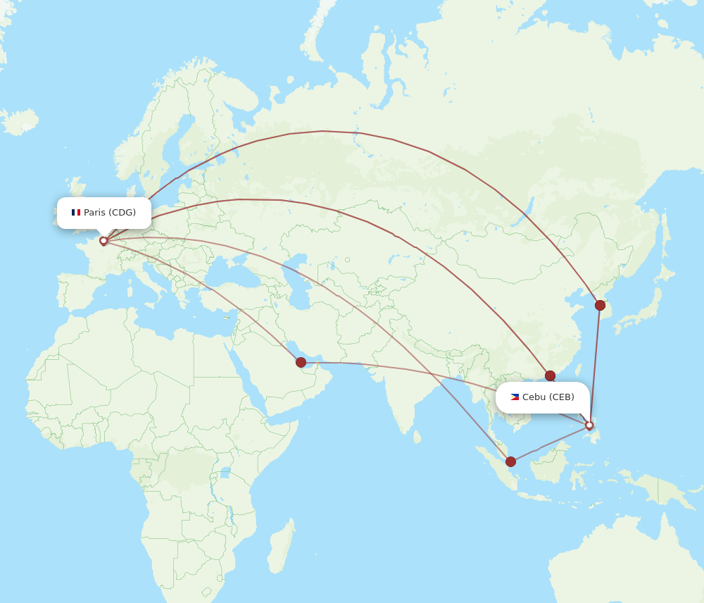 CEB to CDG flights and routes map
