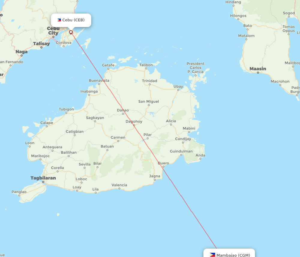 Cebu City - Mambajao route map and flight paths