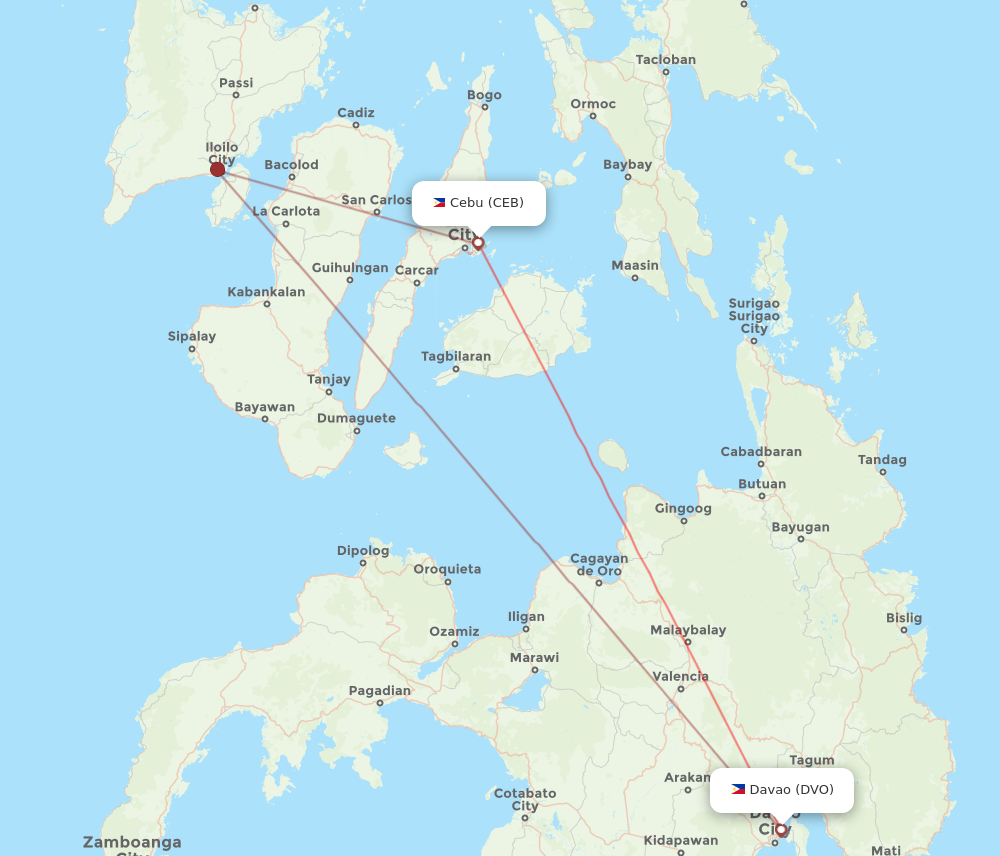 CEB to DVO flights and routes map