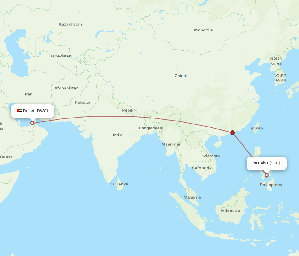 Cebu City - Dubai route map and flight paths