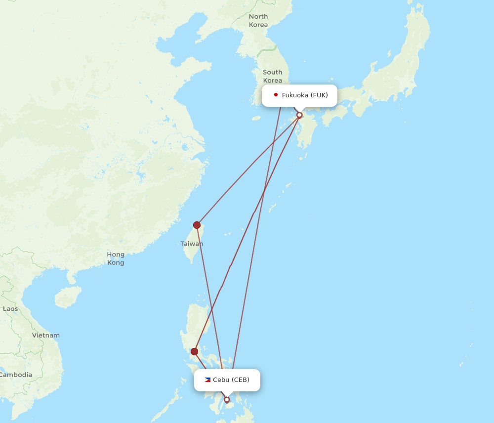 CEB to FUK flights and routes map