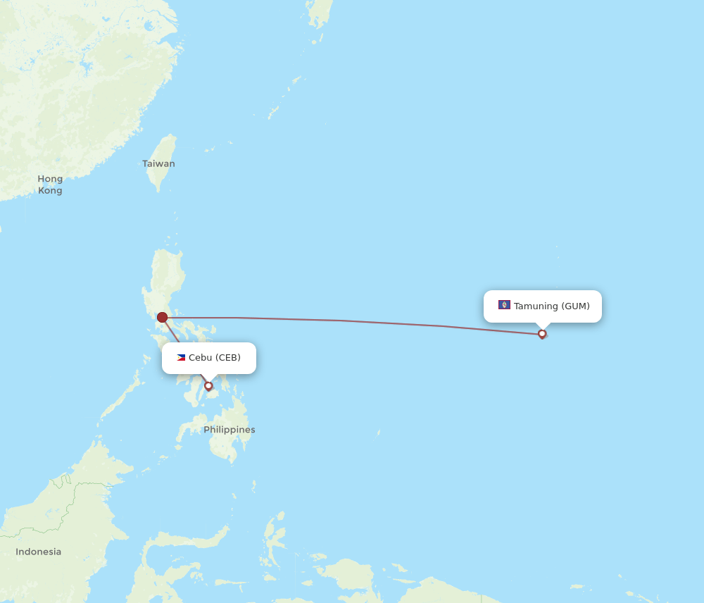 CEB to GUM flights and routes map