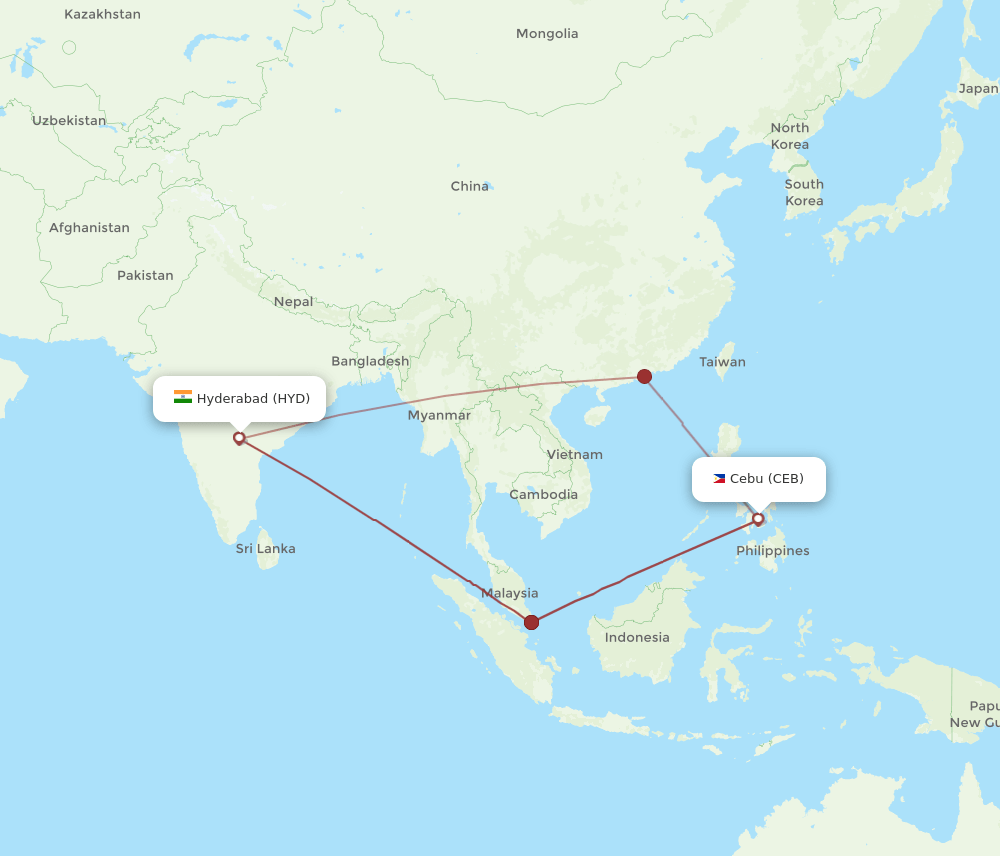 CEB-HYD flight routes