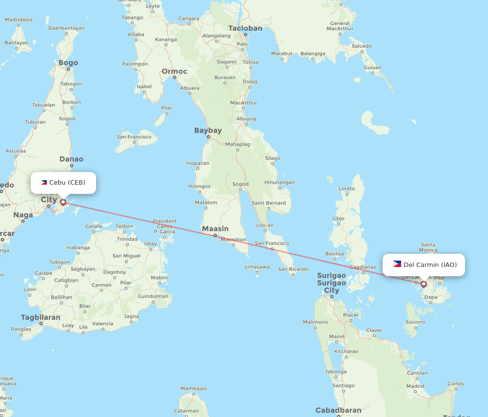 CEB to IAO flights and routes map