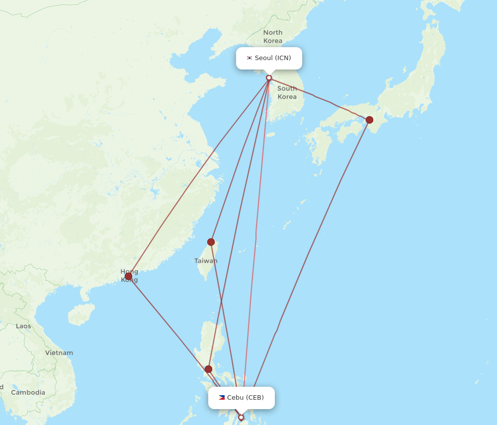 CEB to ICN flights and routes map