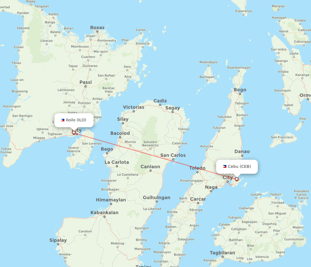 Cebu City - Iloilo route map and flight paths