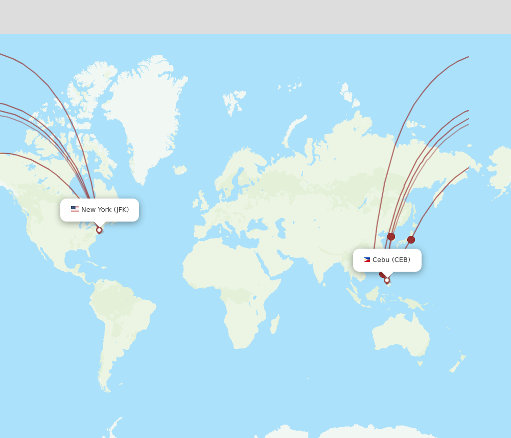 CEB to JFK flights and routes map