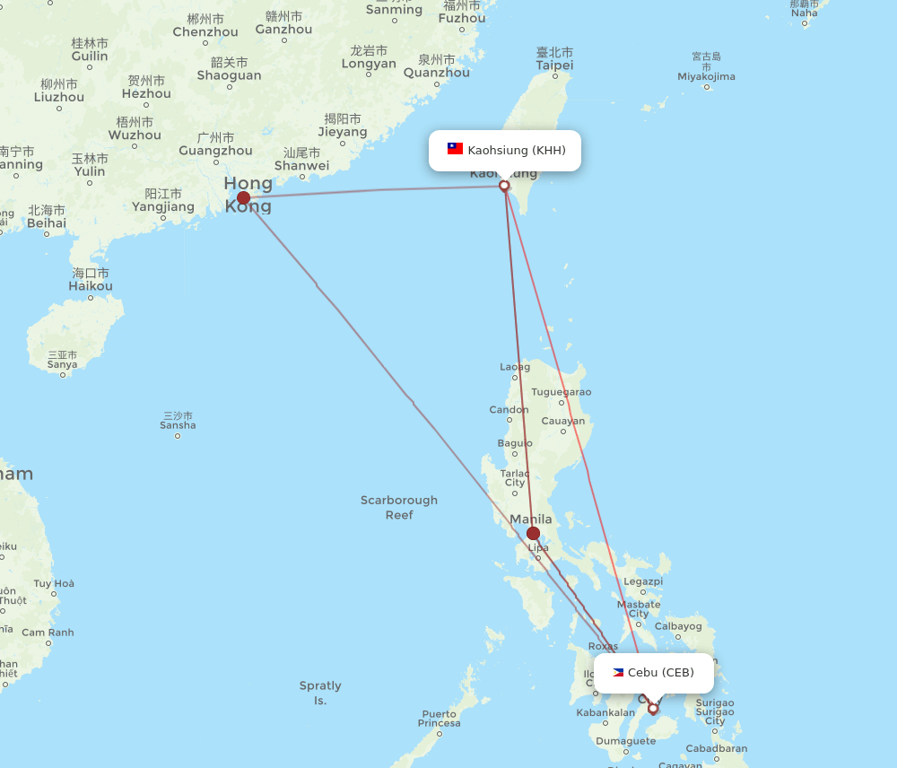 CEB-KHH flight routes