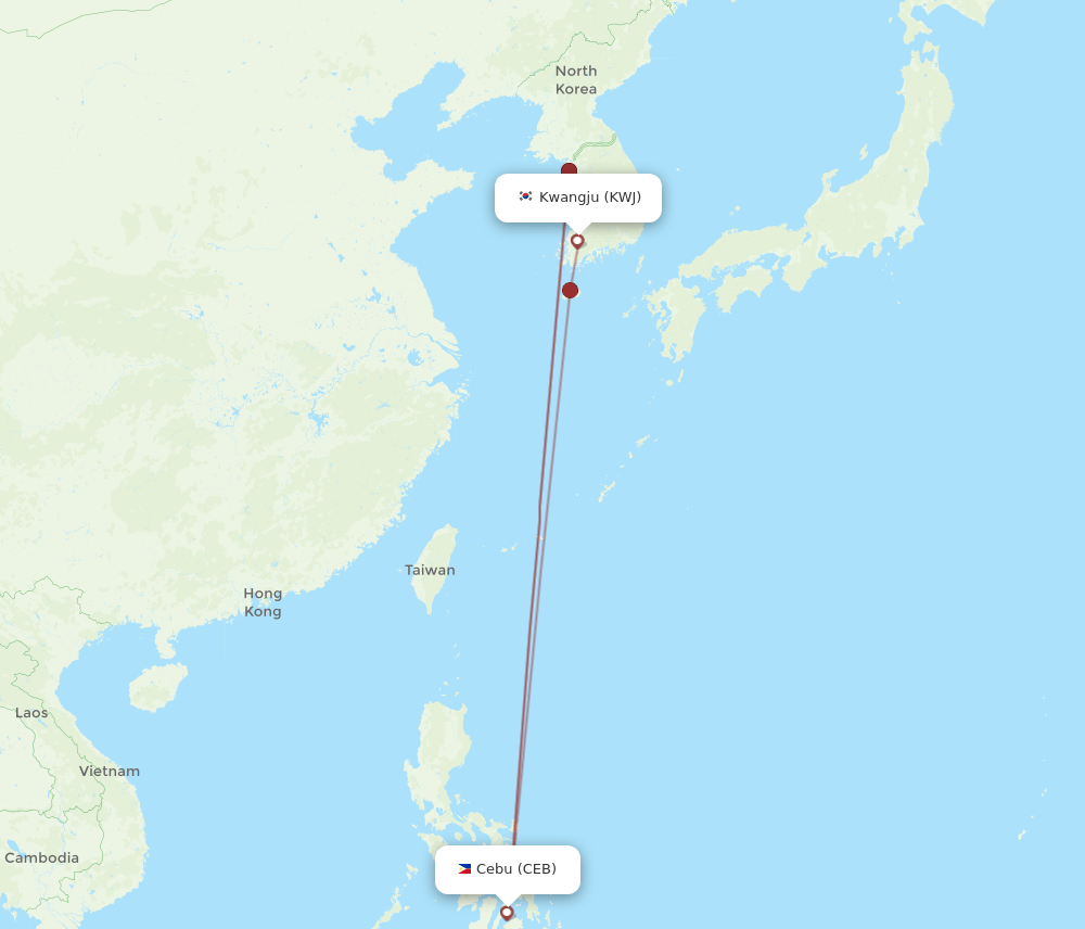 CEB to KWJ flights and routes map