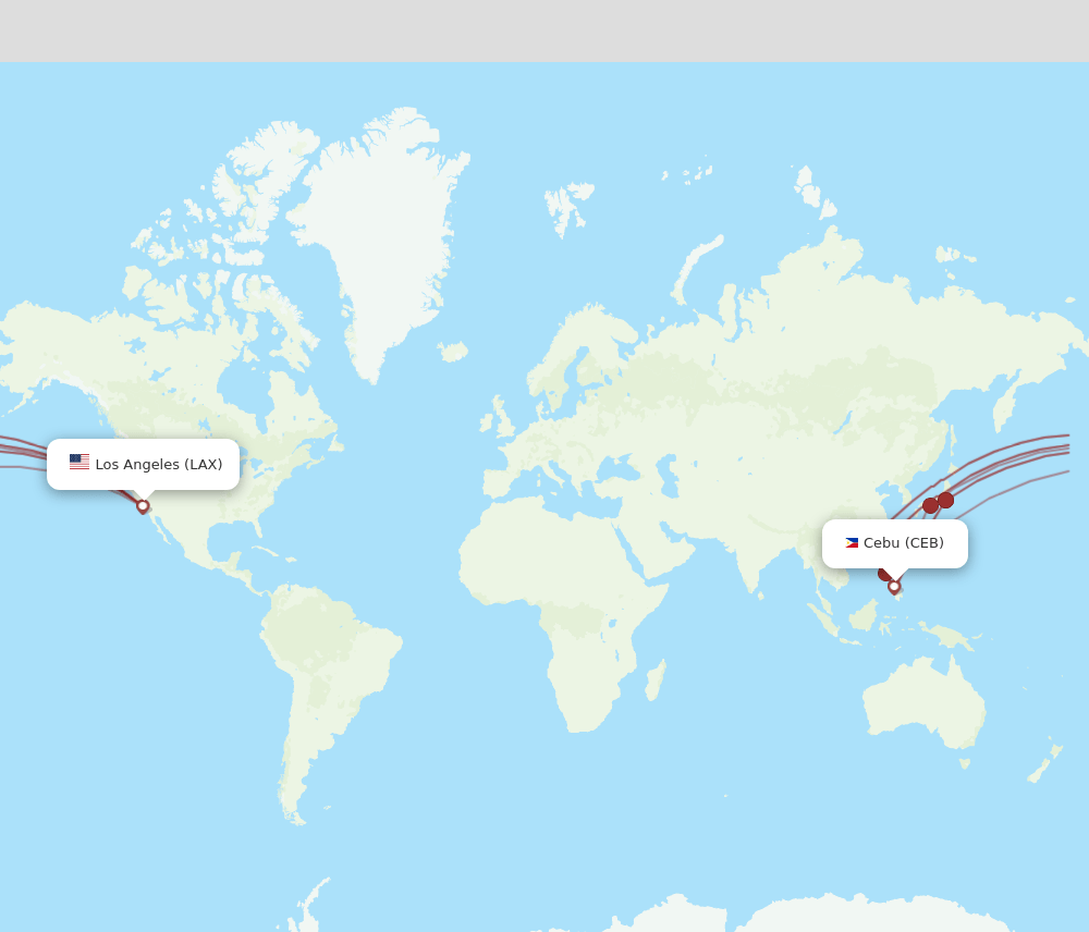 CEB to LAX flights and routes map