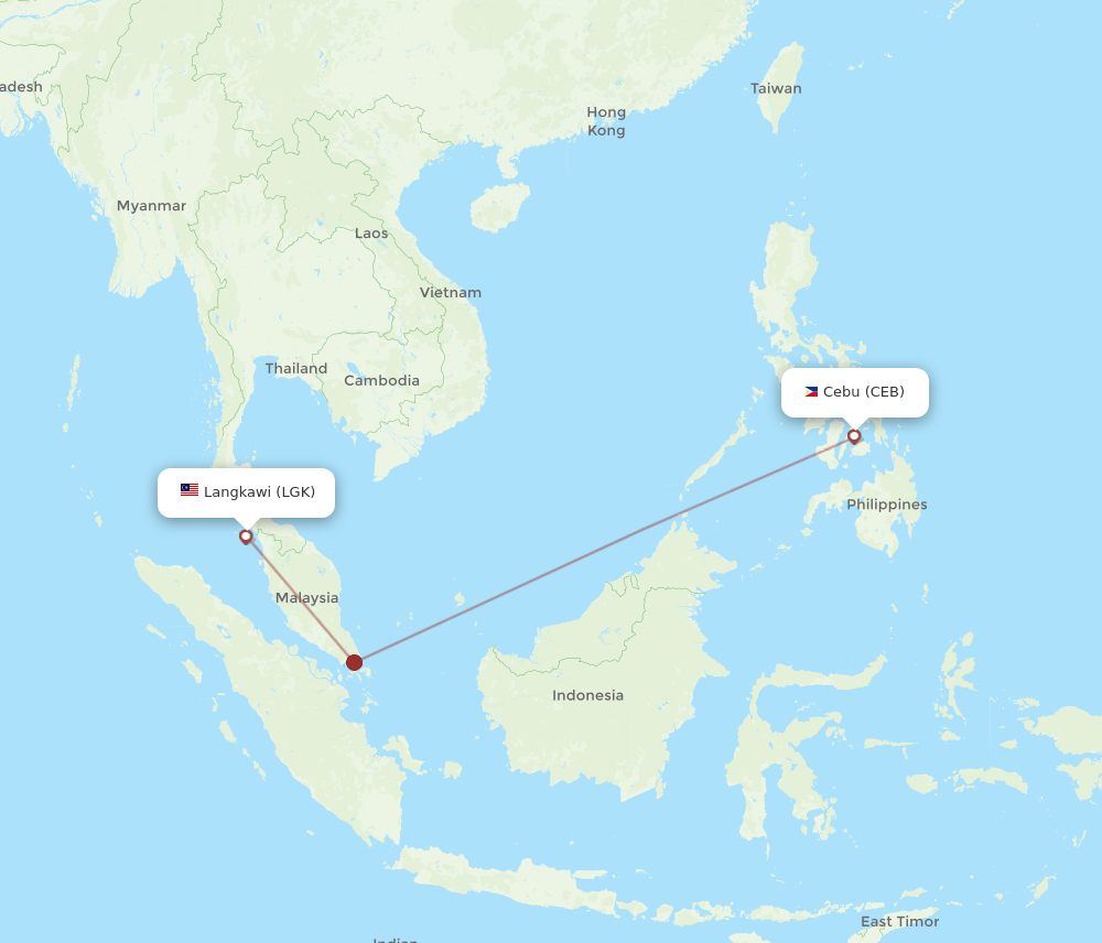 Langkawi - Cebu City route map and flight paths