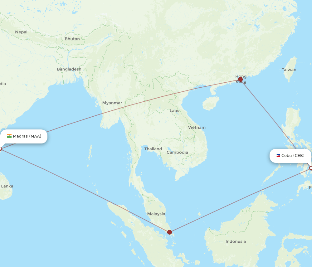 CEB to MAA flights and routes map