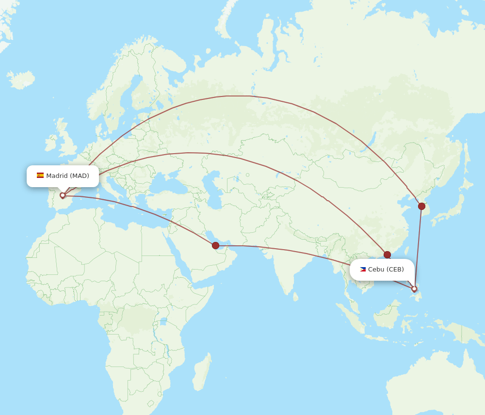 CEB to MAD flights and routes map