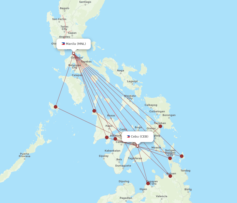 CEB to MNL flights and routes map