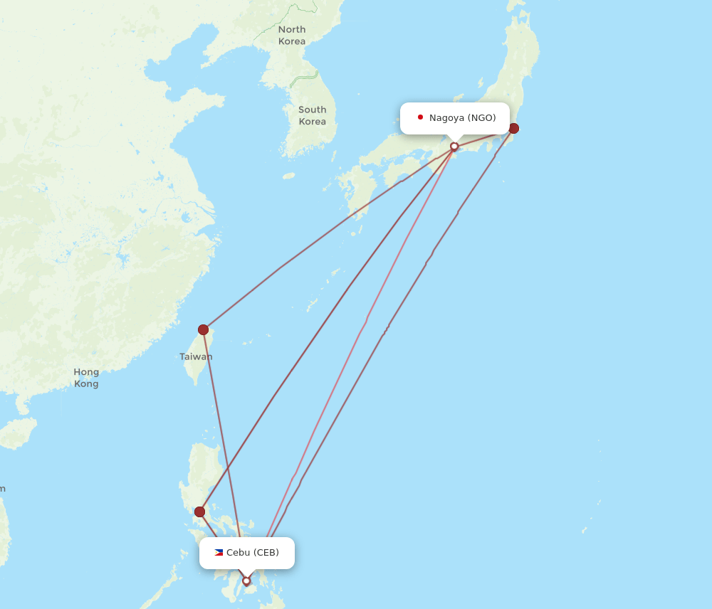 CEB to NGO flights and routes map