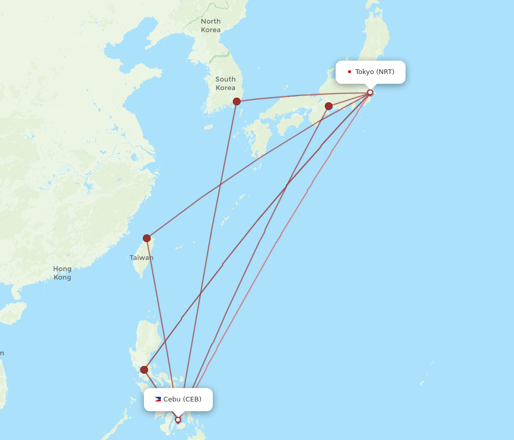 CEB to NRT flights and routes map