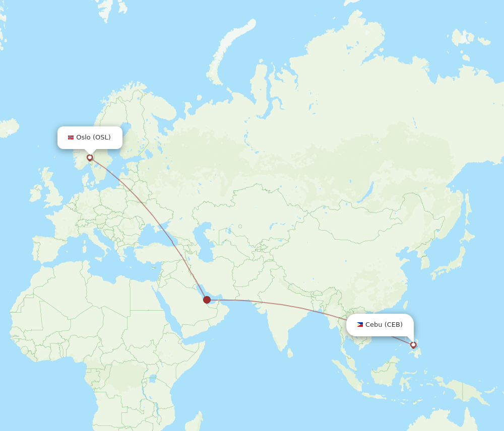 CEB to OSL flights and routes map