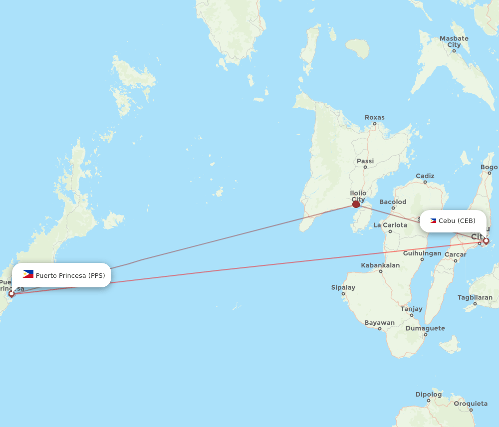 Cebu City - Puerto Princesa route map and flight paths