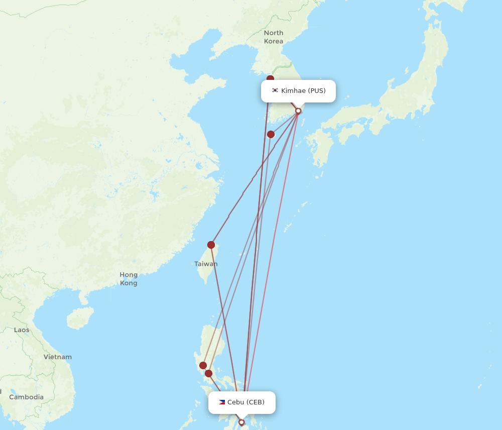 CEB to PUS flights and routes map