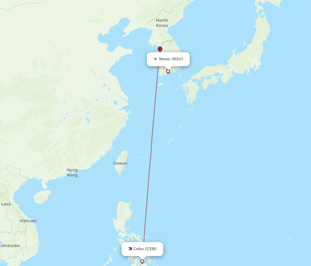 Cebu City - Yeosu route map and flight paths