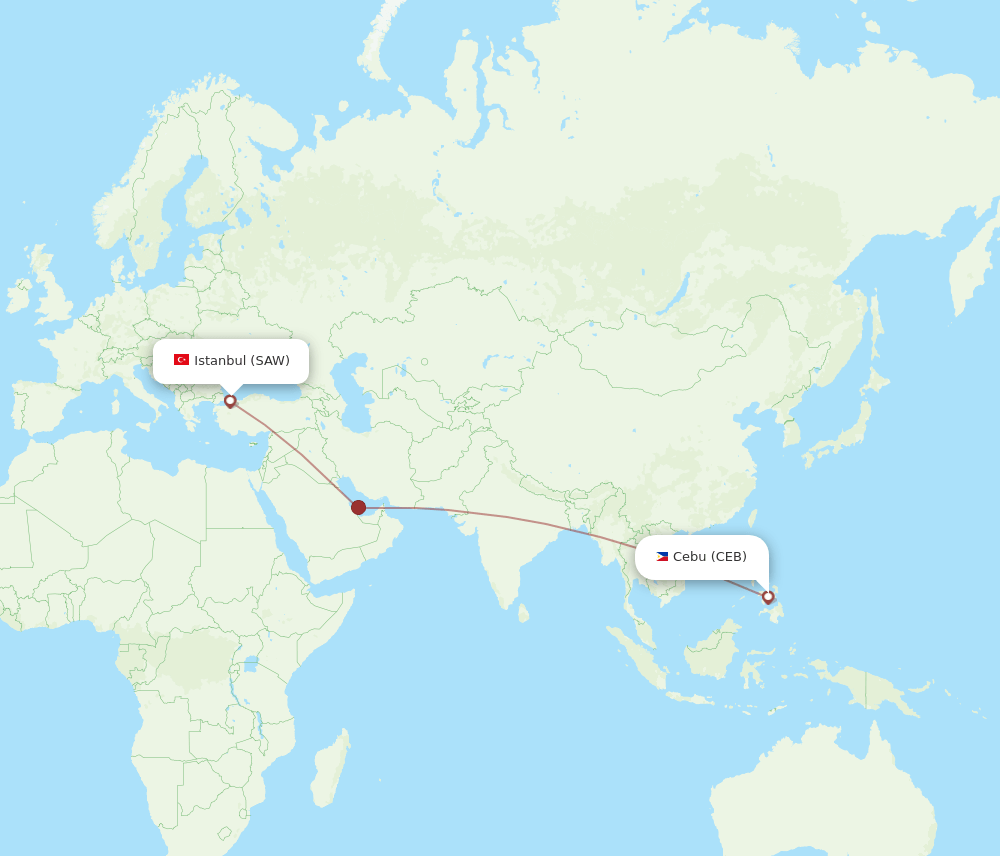 CEB to SAW flights and routes map