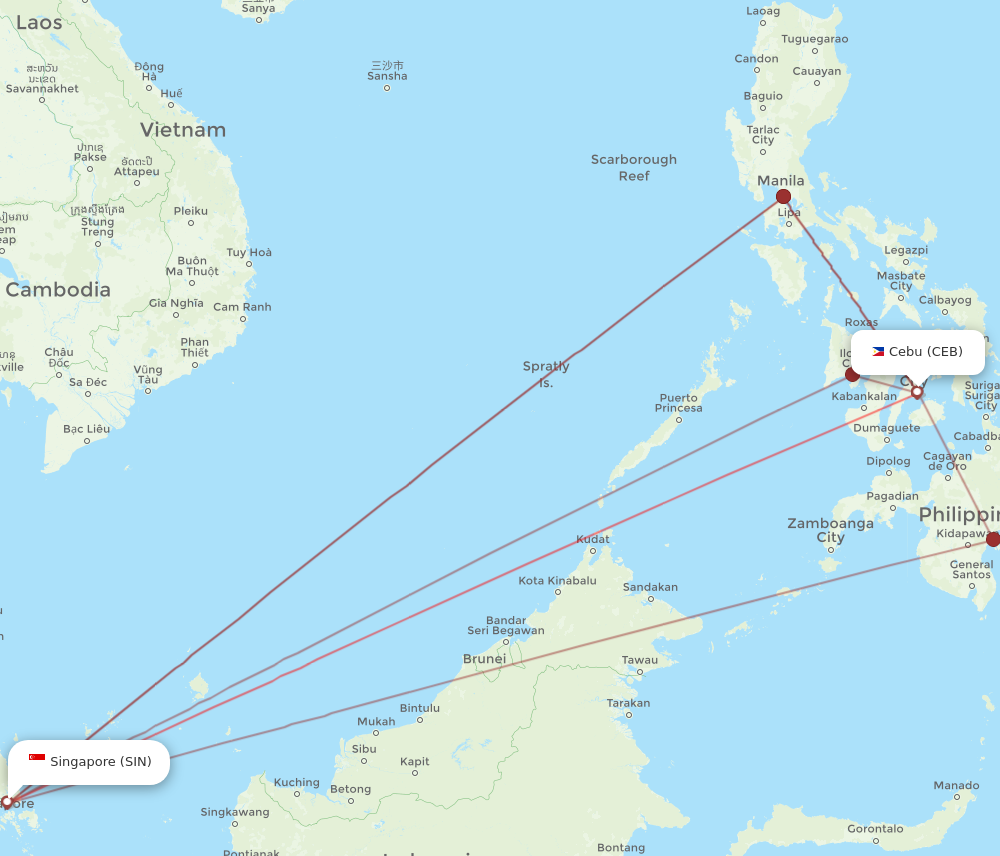 CEB to SIN flights and routes map