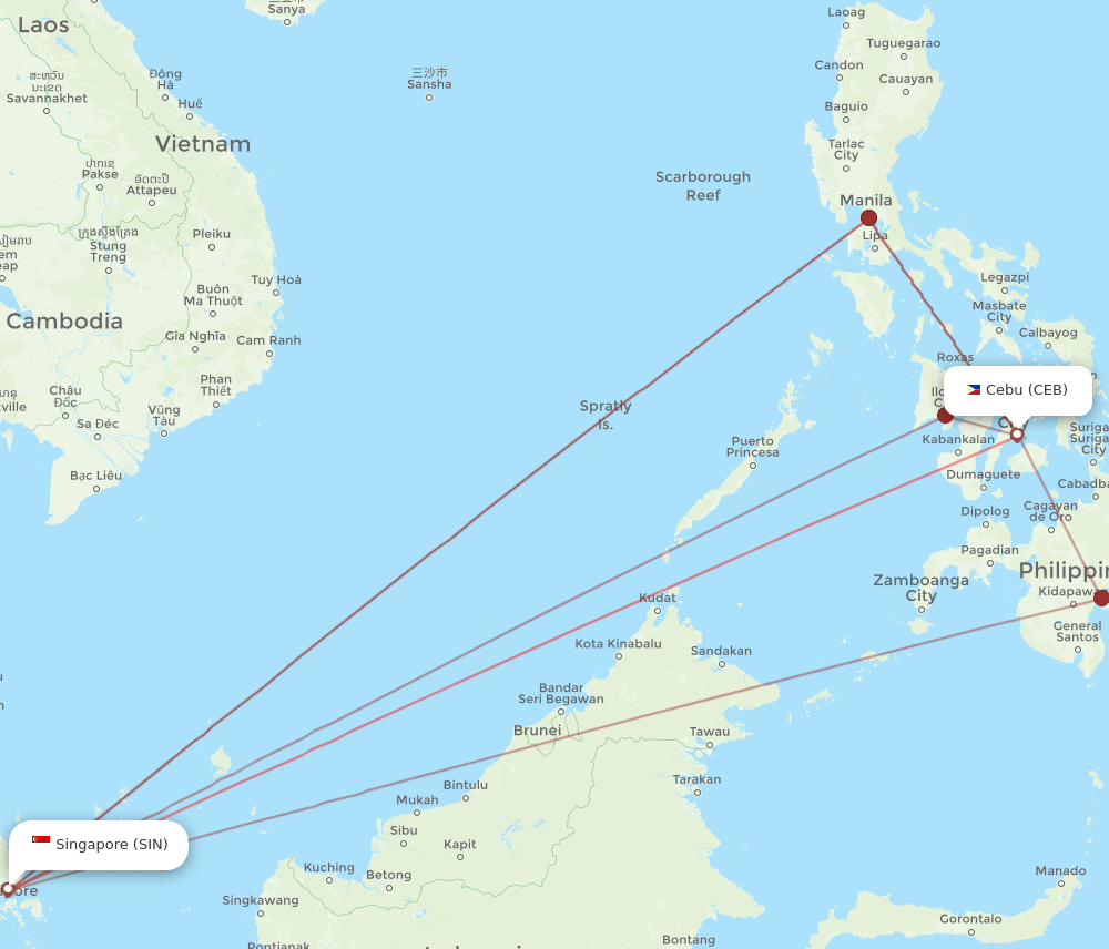 CEB to SIN flights and routes map