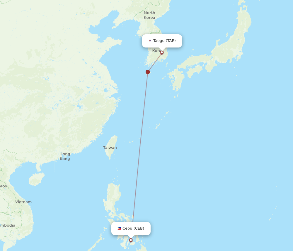 CEB to TAE flights and routes map