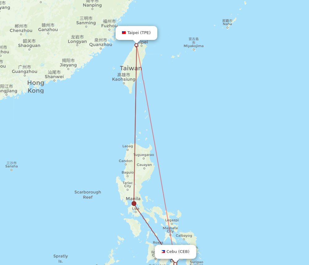 CEB to TPE flights and routes map