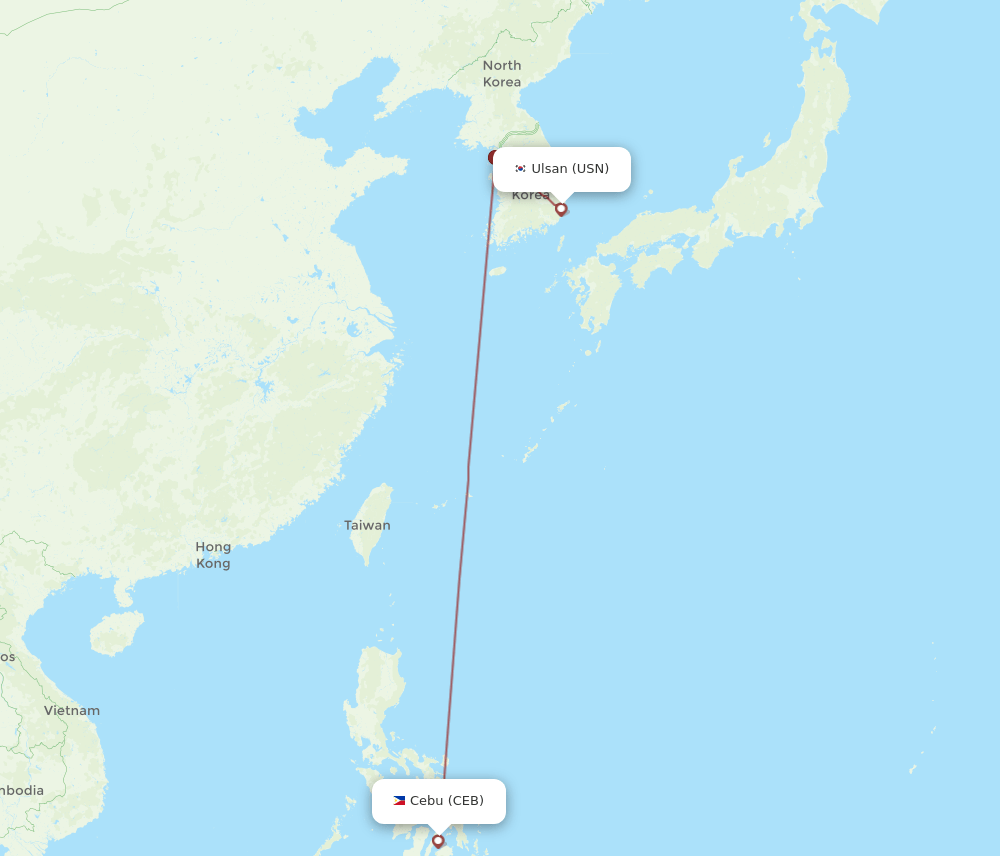 Cebu City - Ulsan route map and flight paths