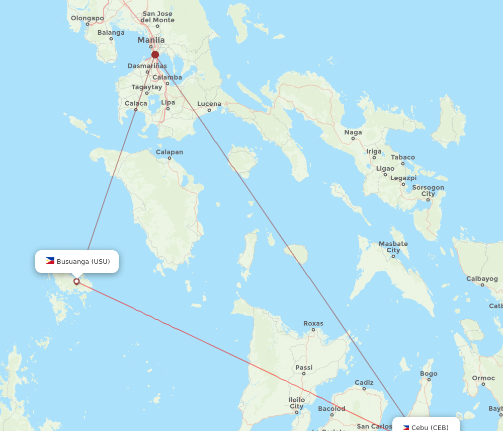 CEB to USU flights and routes map