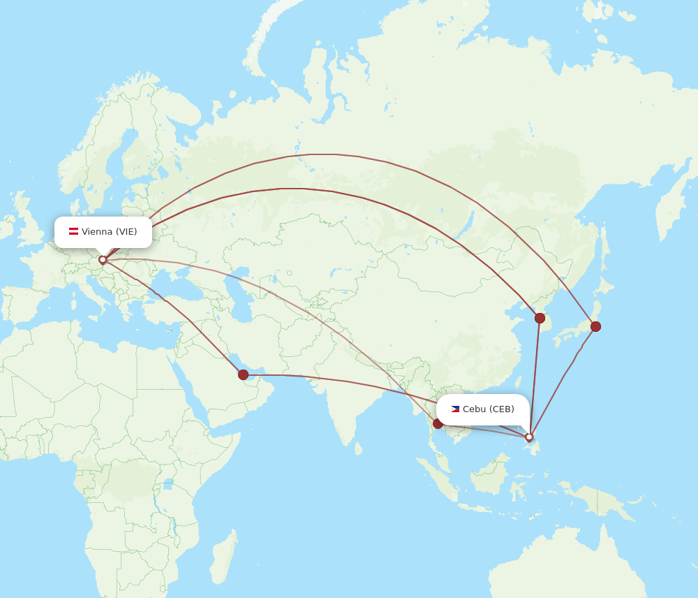 CEB to VIE flights and routes map