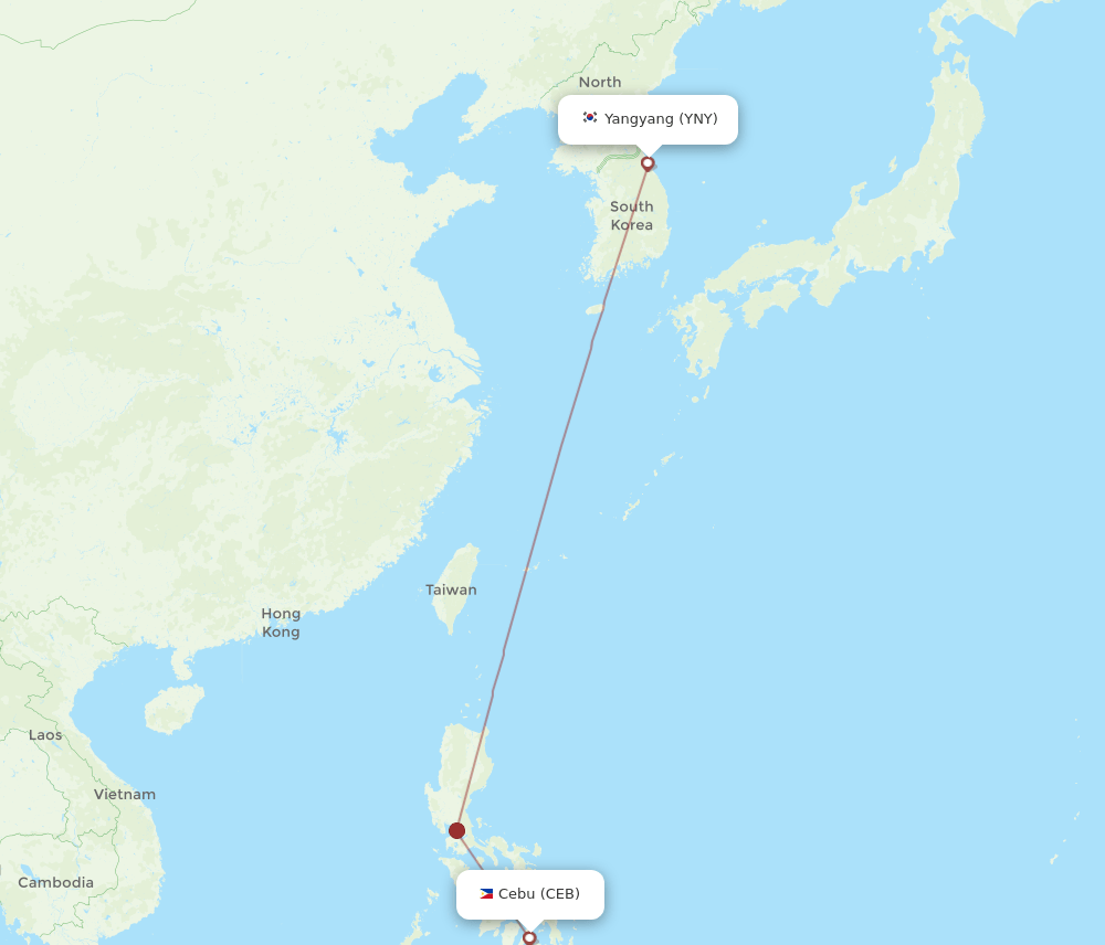 CEB-YNY flight routes