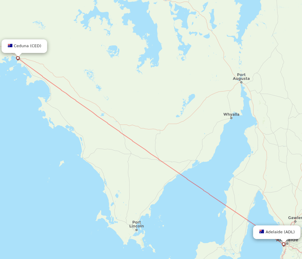 Ceduna - Adelaide route map and flight paths