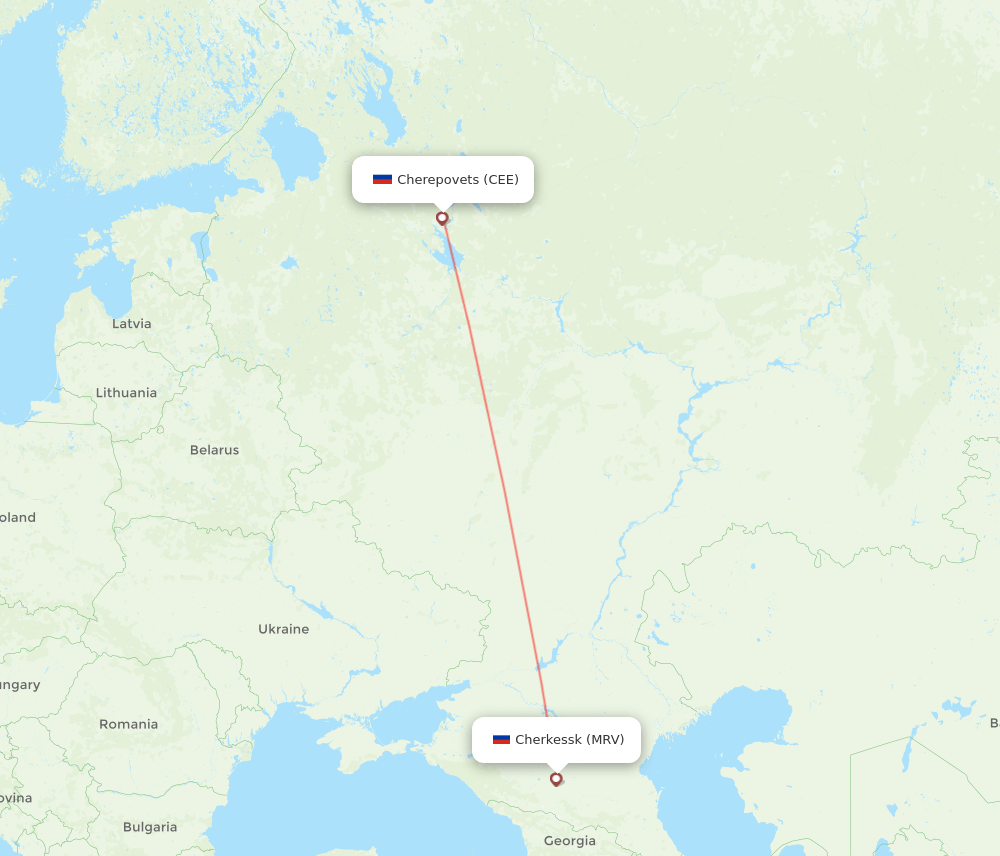 Cherepovets - Mineralnye Vody route map and flight paths