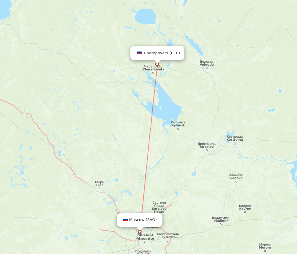 CEE to SVO flights and routes map
