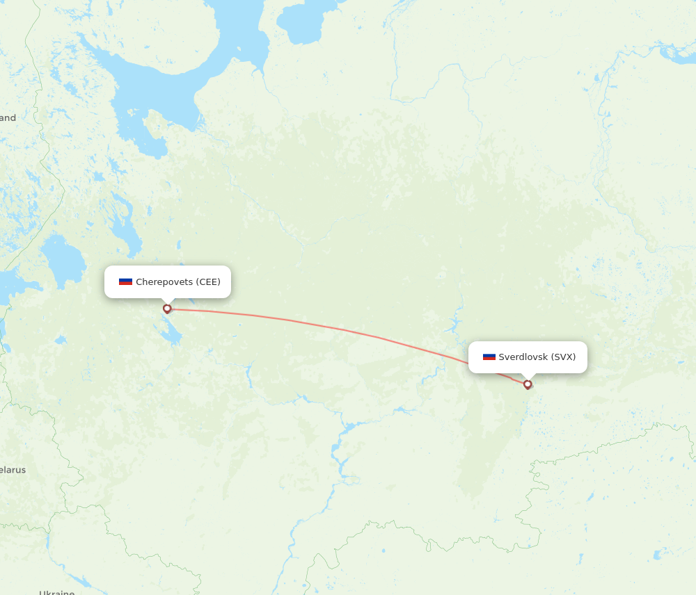 CEE to SVX flights and routes map