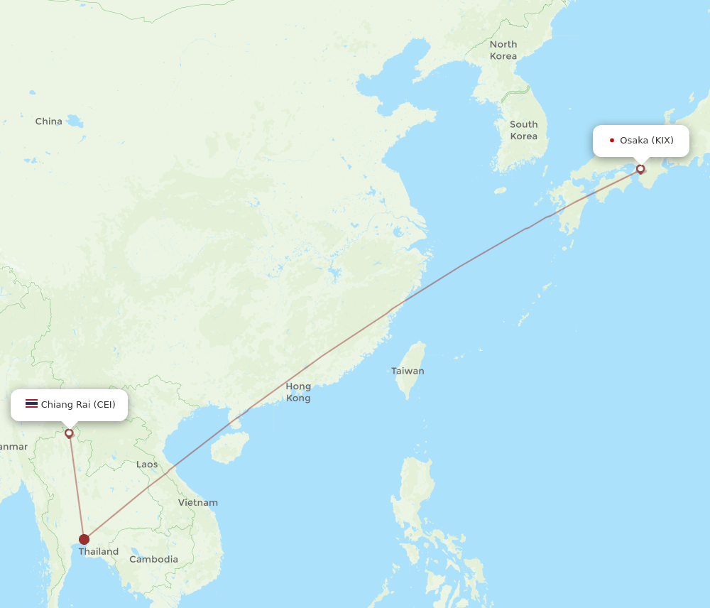 CEI-KIX flight routes