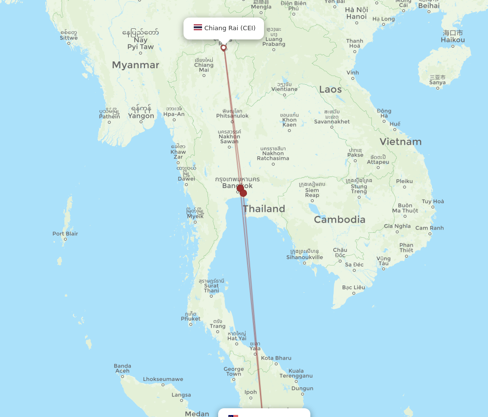 CEI to KUL flights and routes map