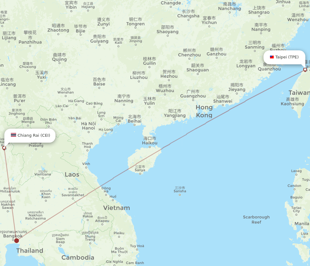 CEI to TPE flights and routes map