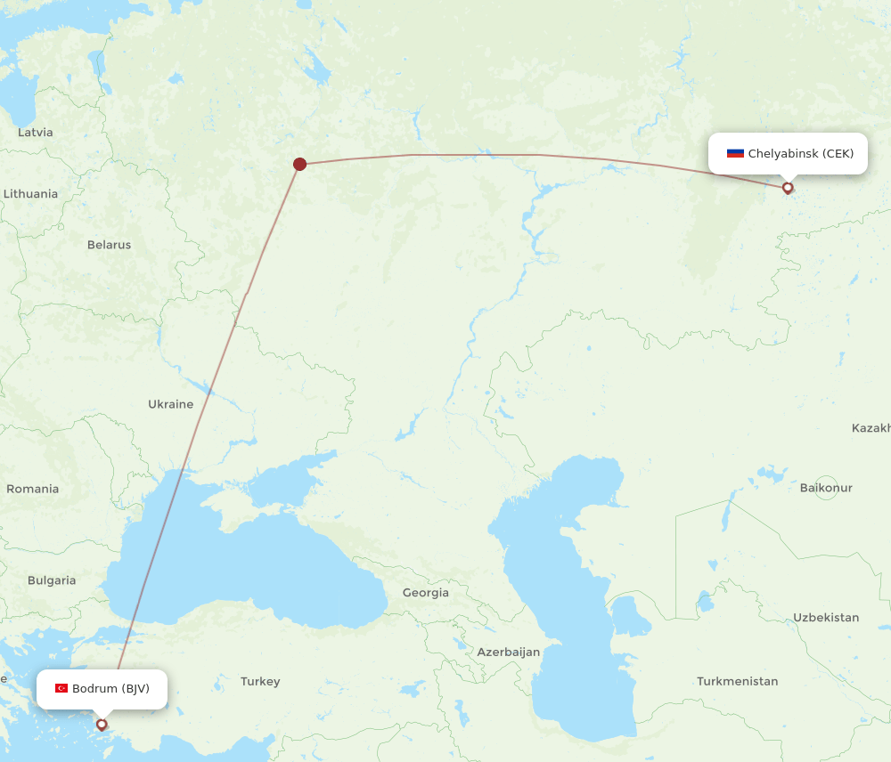 CEK to BJV flights and routes map