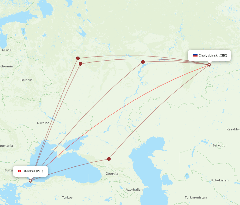 CEK to IST flights and routes map