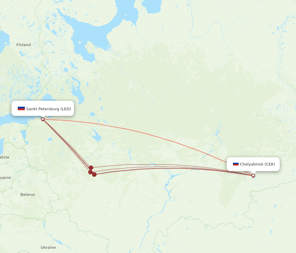 CEK-LED flight routes