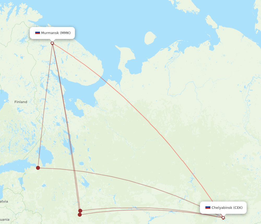 CEK to MMK flights and routes map