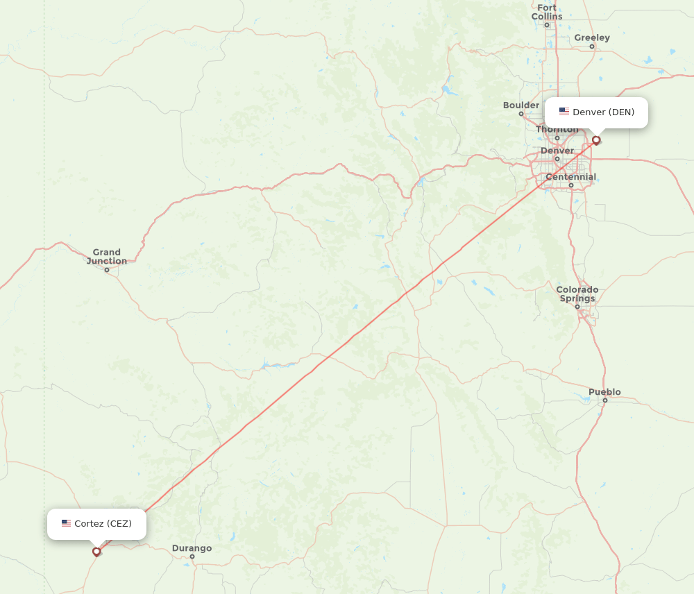 Cortez - Denver route map and flight paths