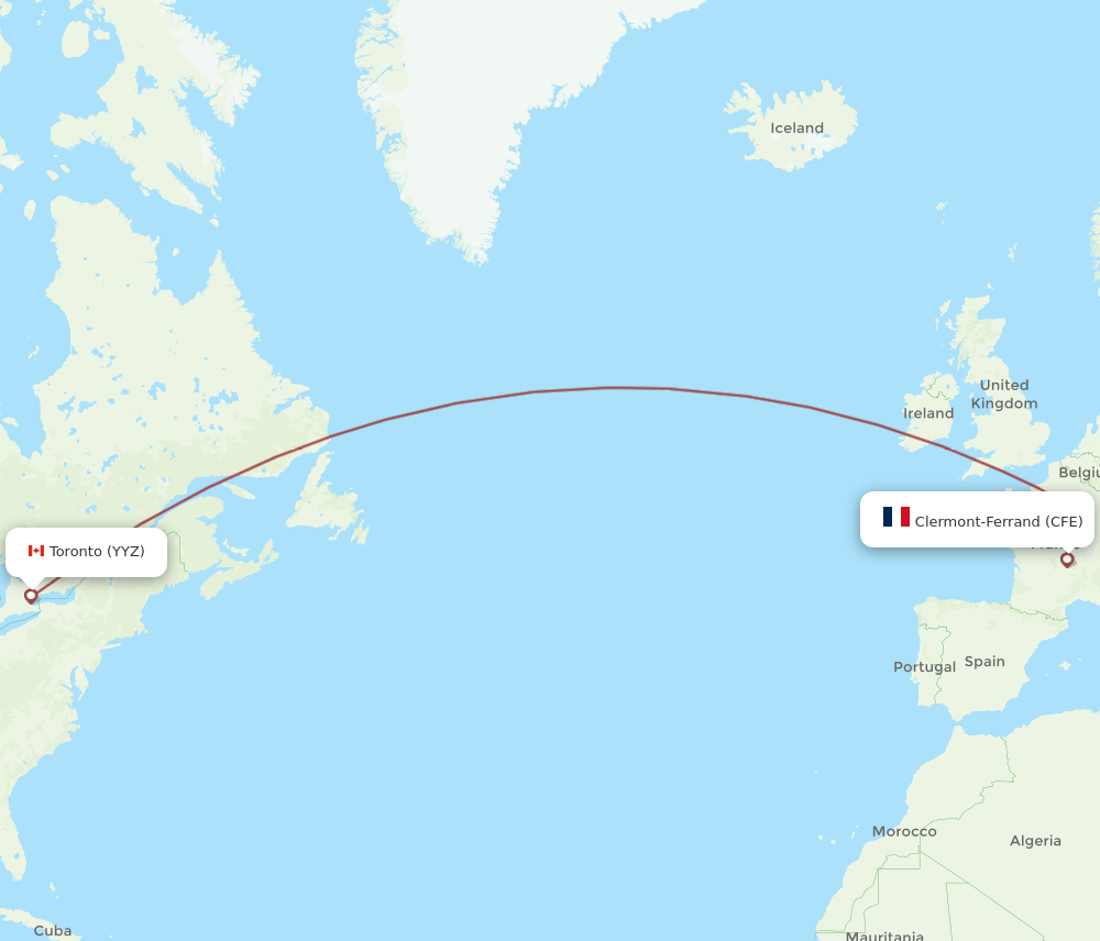 Toronto - Clermont-Ferrand route map and flight paths