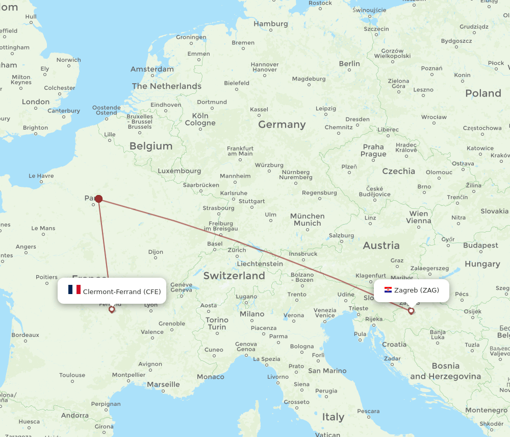 CFE-ZAG flight routes