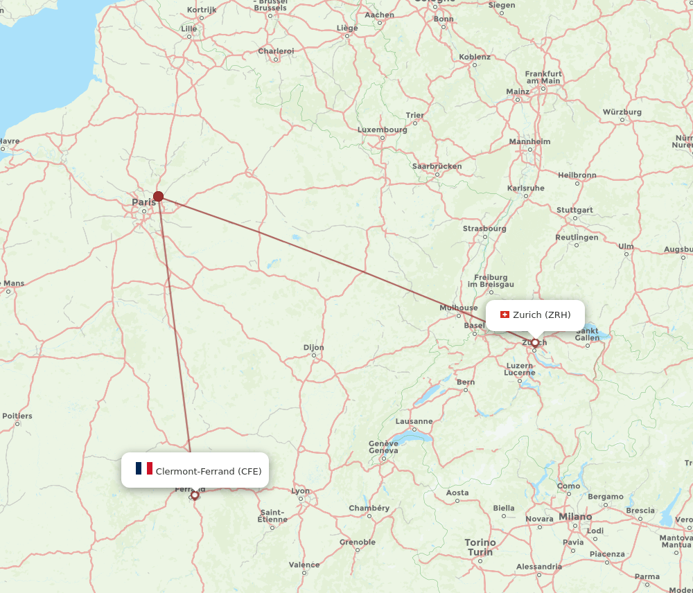 ZRH to CFE flights and routes map
