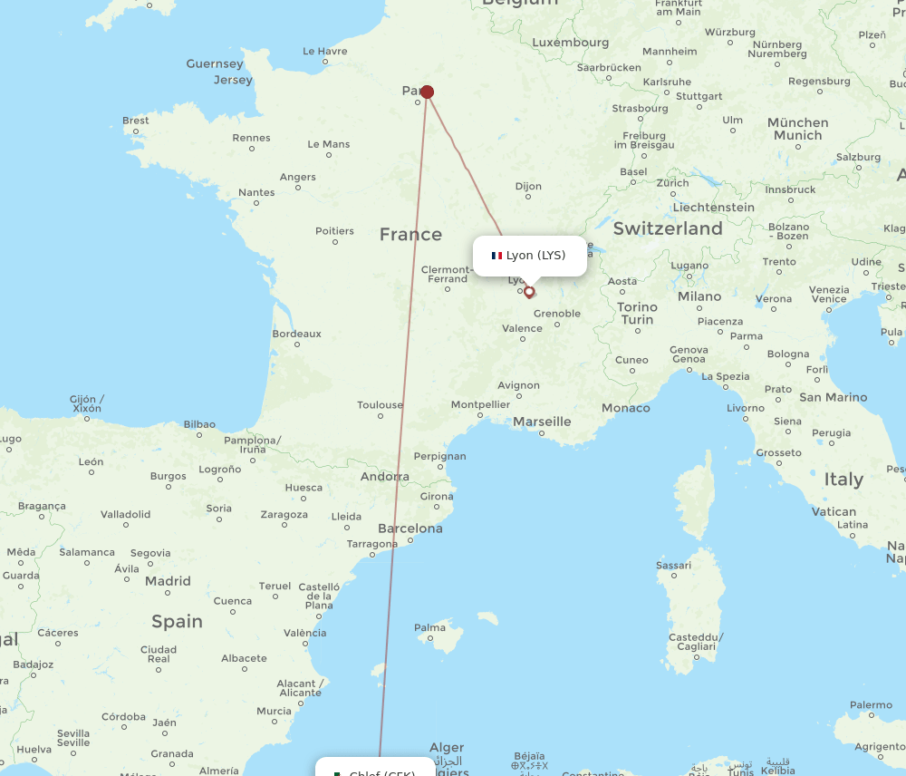 CFK-LYS flight routes